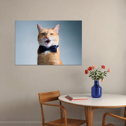 Cute Cat With Bow Tie Meows Funny Animals Poster Wall Art Print Home Wall Decor - xonomax