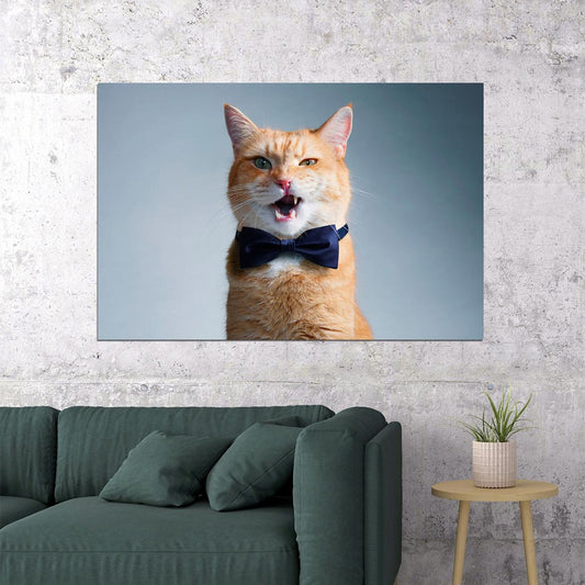 Cute Cat With Bow Tie Meows Funny Animals Poster Wall Art Print Home Wall Decor - xonomax