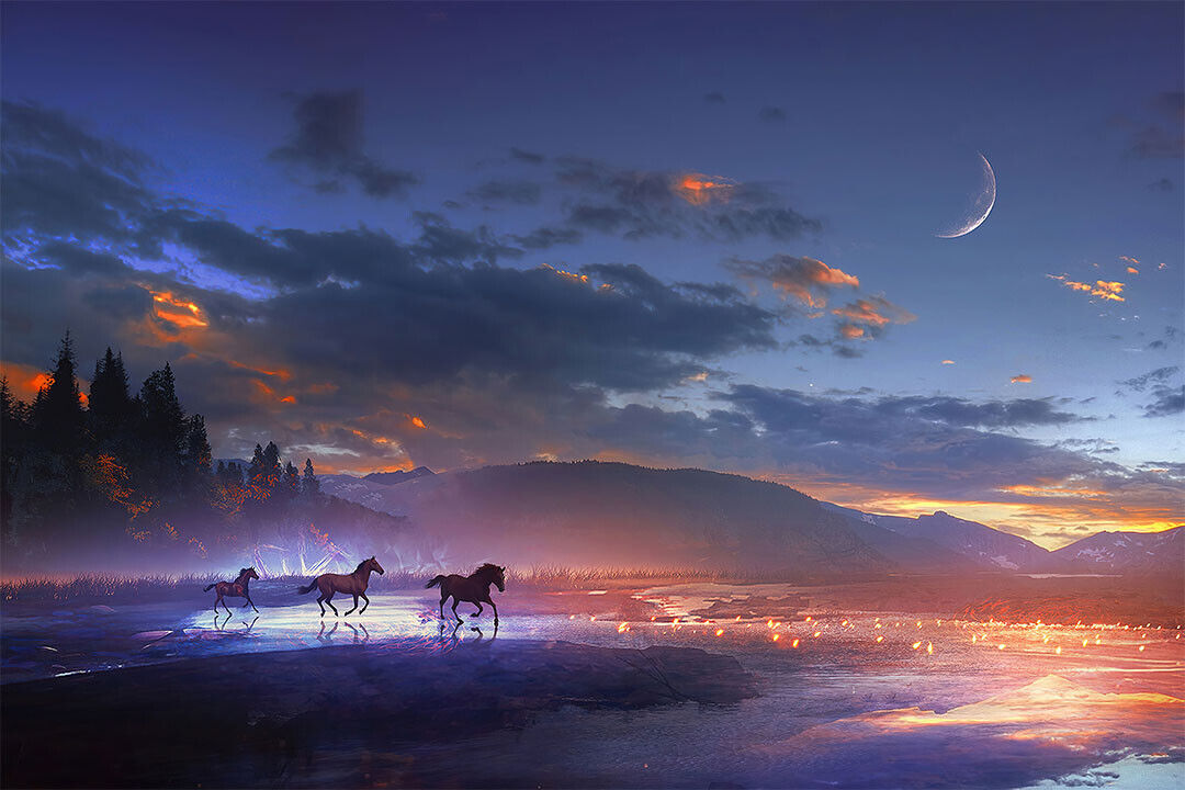 Sunset Horse Animals Sky Scape Poster Wall Art Print Home Wall Decor - xonomax