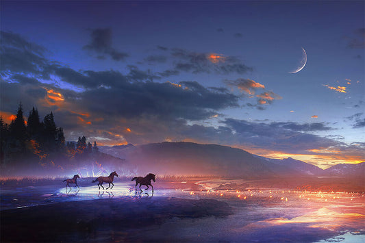 Sunset Horse Animals Sky Scape Poster Wall Art Print Home Wall Decor - xonomax