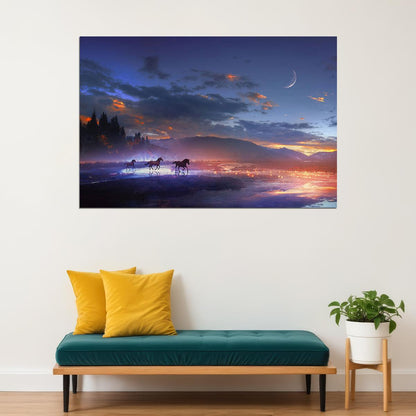 Sunset Horse Animals Sky Scape Poster Wall Art Print Home Wall Decor - xonomax