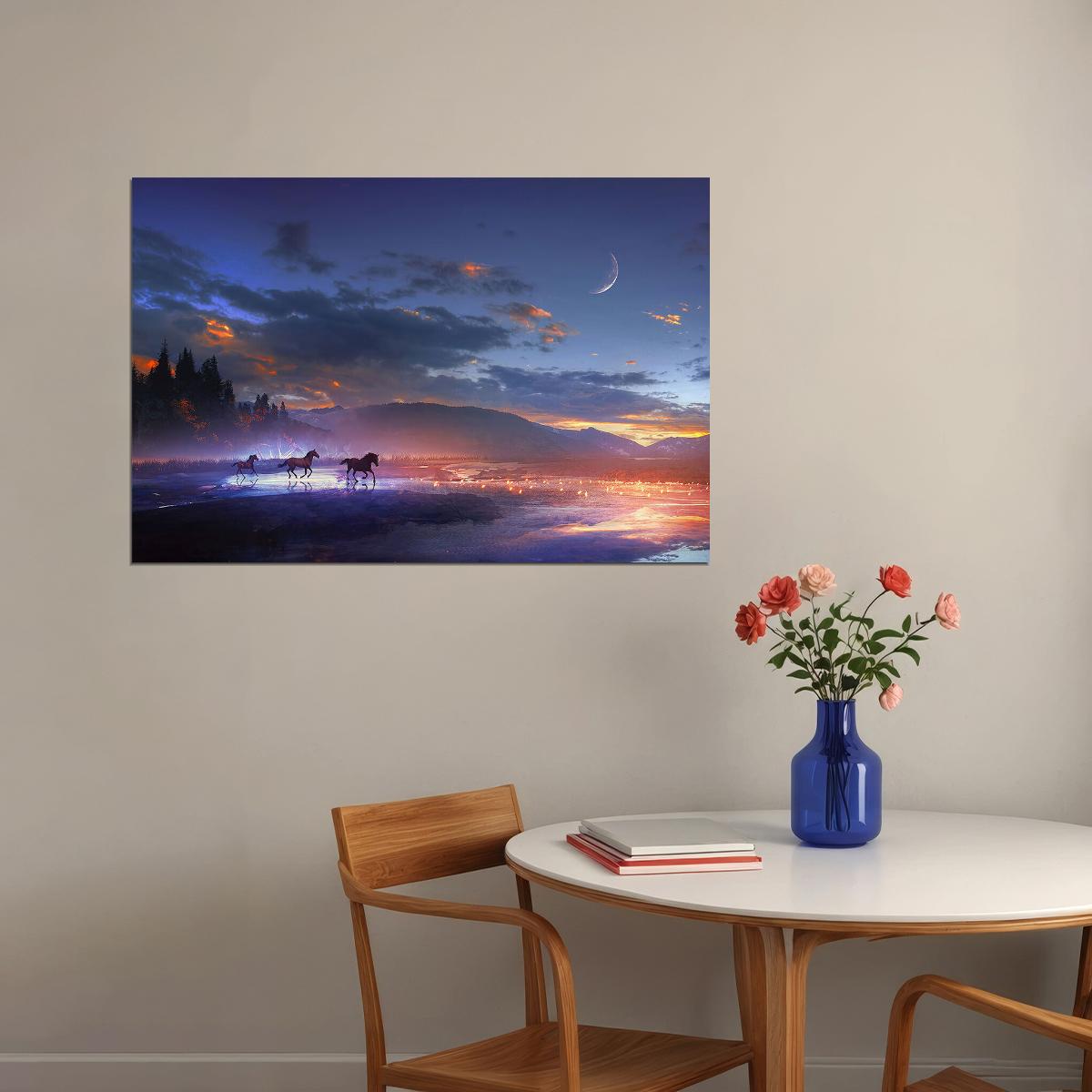 Sunset Horse Animals Sky Scape Poster Wall Art Print Home Wall Decor - xonomax