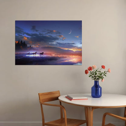 Sunset Horse Animals Sky Scape Poster Wall Art Print Home Wall Decor - xonomax