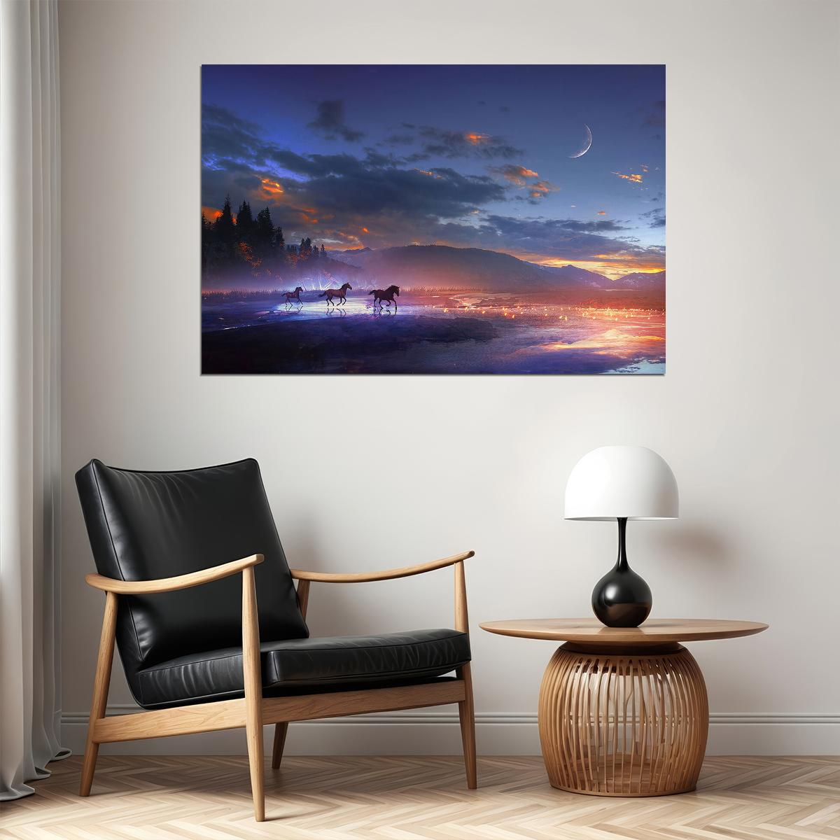 Sunset Horse Animals Sky Scape Poster Wall Art Print Home Wall Decor - xonomax