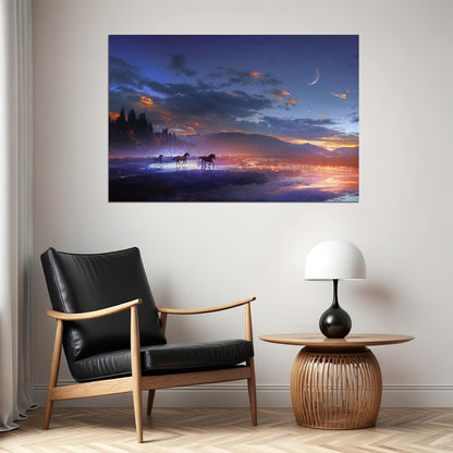 Sunset Horse Animals Sky Scape Poster Wall Art Print Home Wall Decor - xonomax