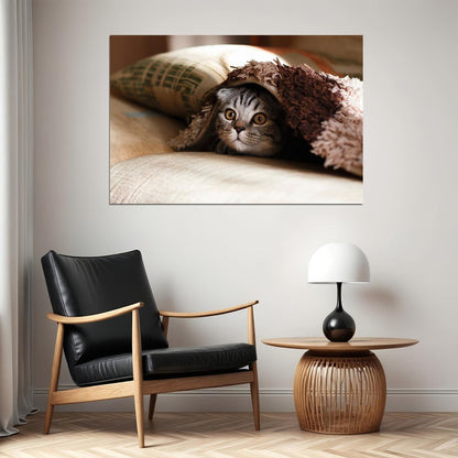 Cute Cat Hiding Domestic Animals Poster Wall Art Print Home Wall Decor - xonomax