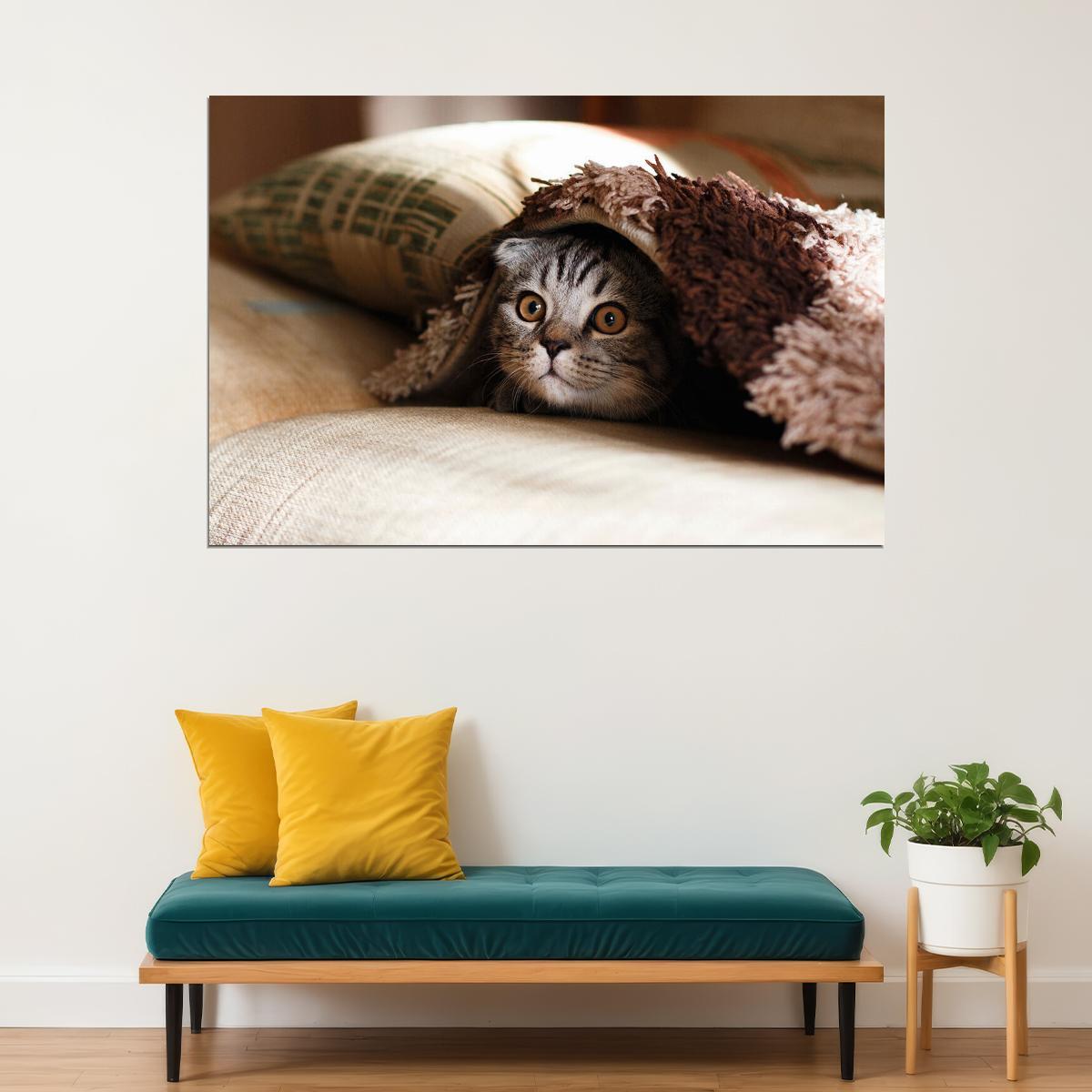 Cute Cat Hiding Domestic Animals Poster Wall Art Print Home Wall Decor - xonomax
