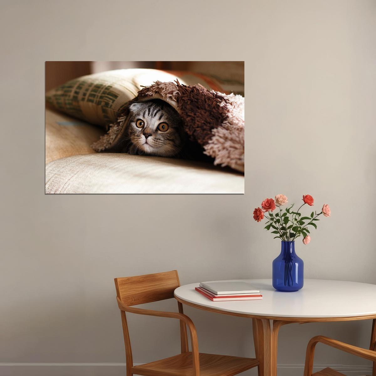 Cute Cat Hiding Domestic Animals Poster Wall Art Print Home Wall Decor - xonomax