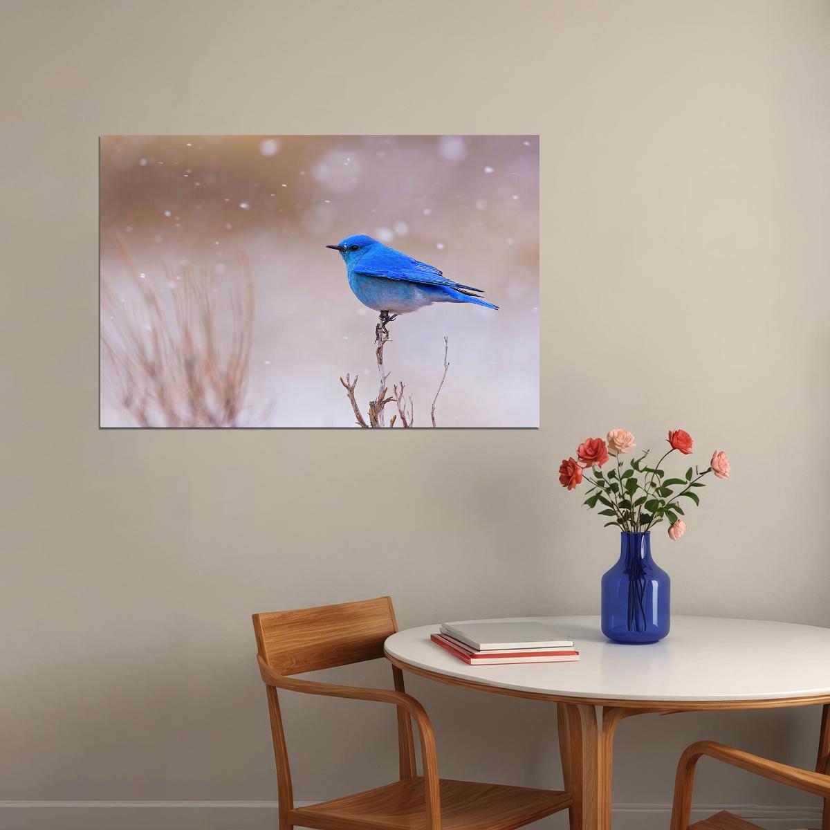 Bluebird Snowing Cuta Animals Landscape Poster Wall Art Print Home Wall Decor - xonomax