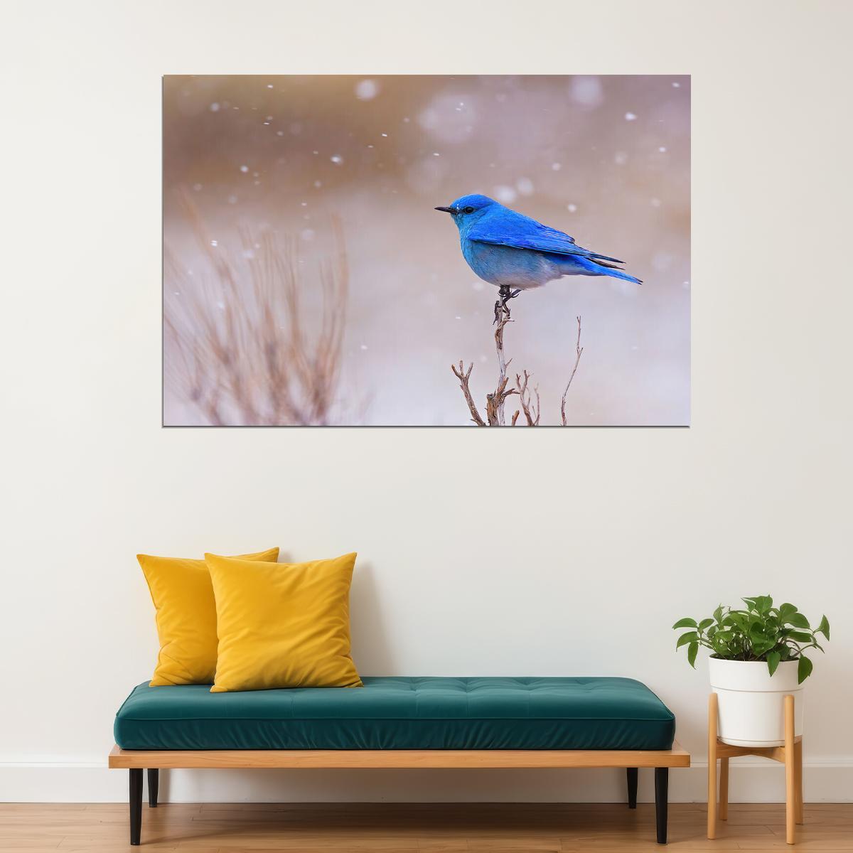 Bluebird Snowing Cuta Animals Landscape Poster Wall Art Print Home Wall Decor - xonomax