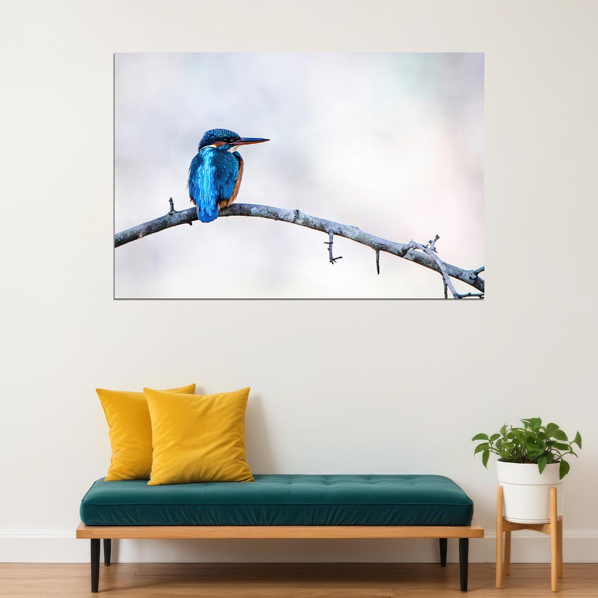 Kingfisher Bird Standing On Branch Animals Poster Wall Art Print Home Wall Decor - xonomax
