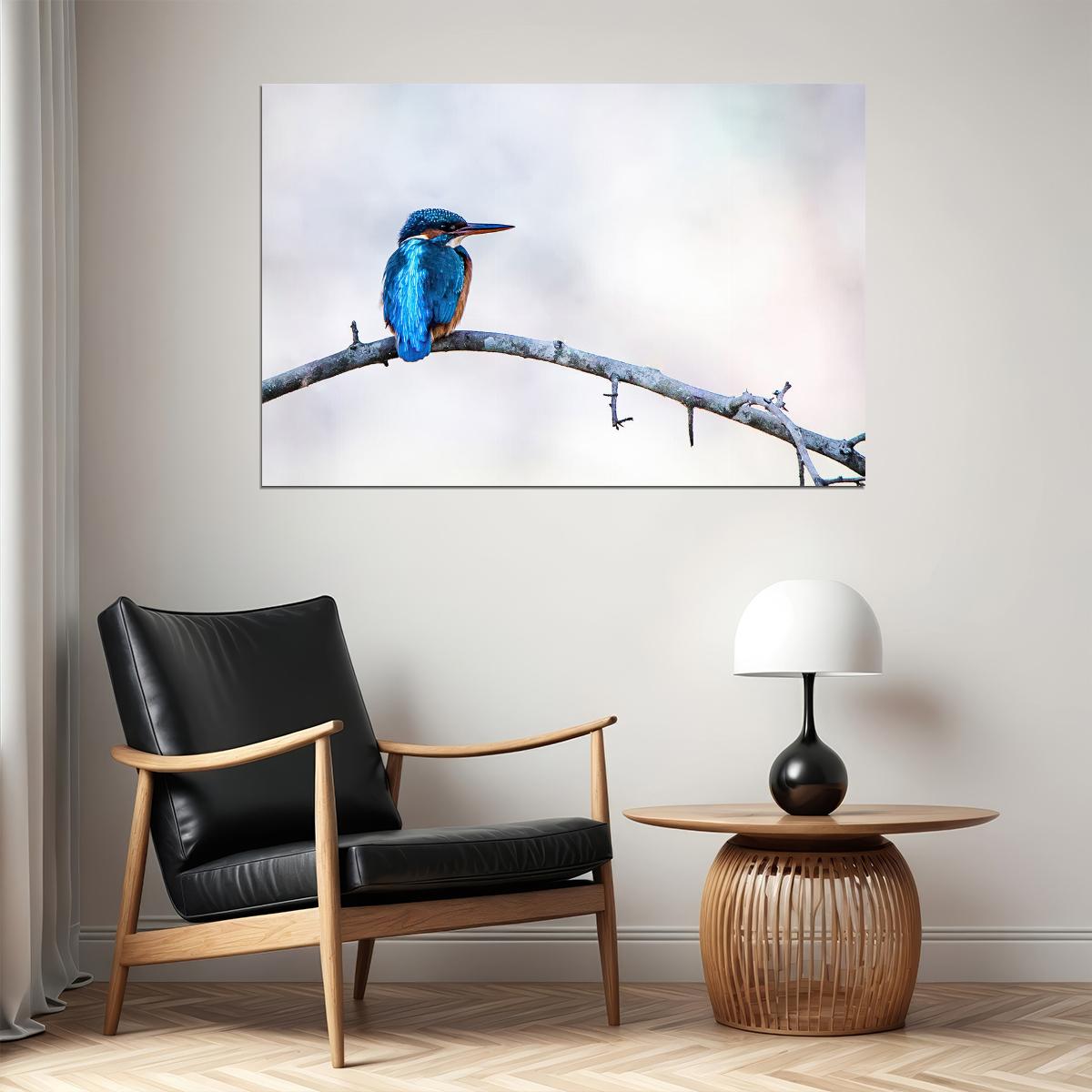 Kingfisher Bird Standing On Branch Animals Poster Wall Art Print Home Wall Decor - xonomax