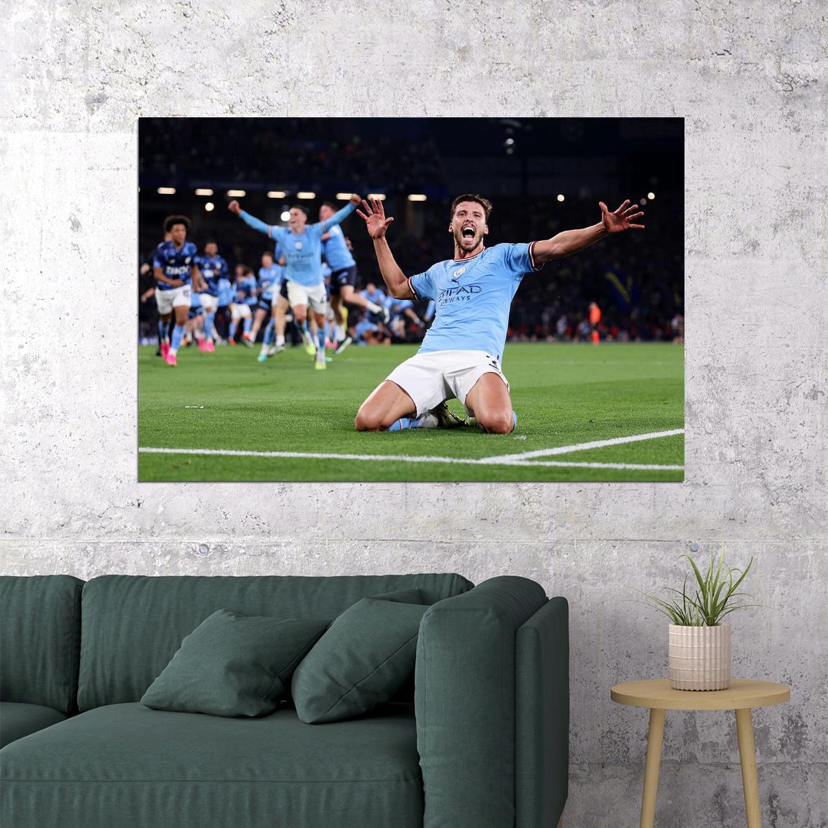 Ruben Dias Manchester Champions League Winners Poster Wall Art Print Home Wall Decor