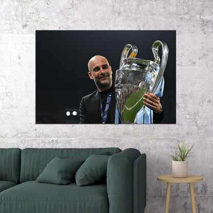 Pep Guardiola Manchester Champions League Winners Poster Wall Art Print Home Wall Decor