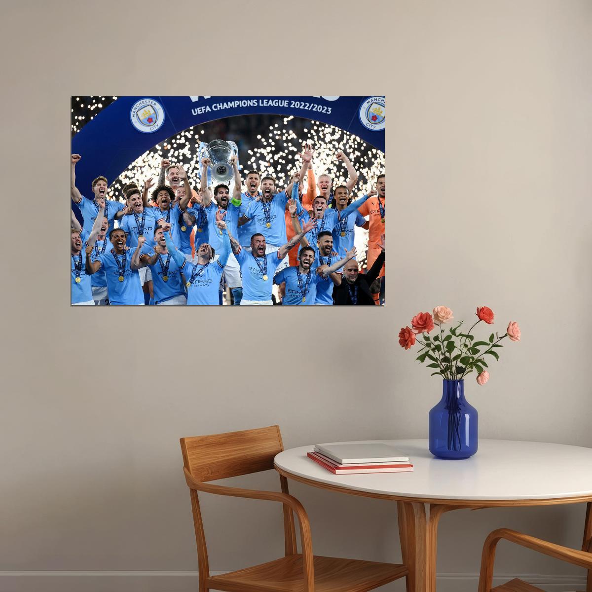 Cup Joy Manchester Champions League Winners Poster Wall Art Print Home Wall Decor - xonomax