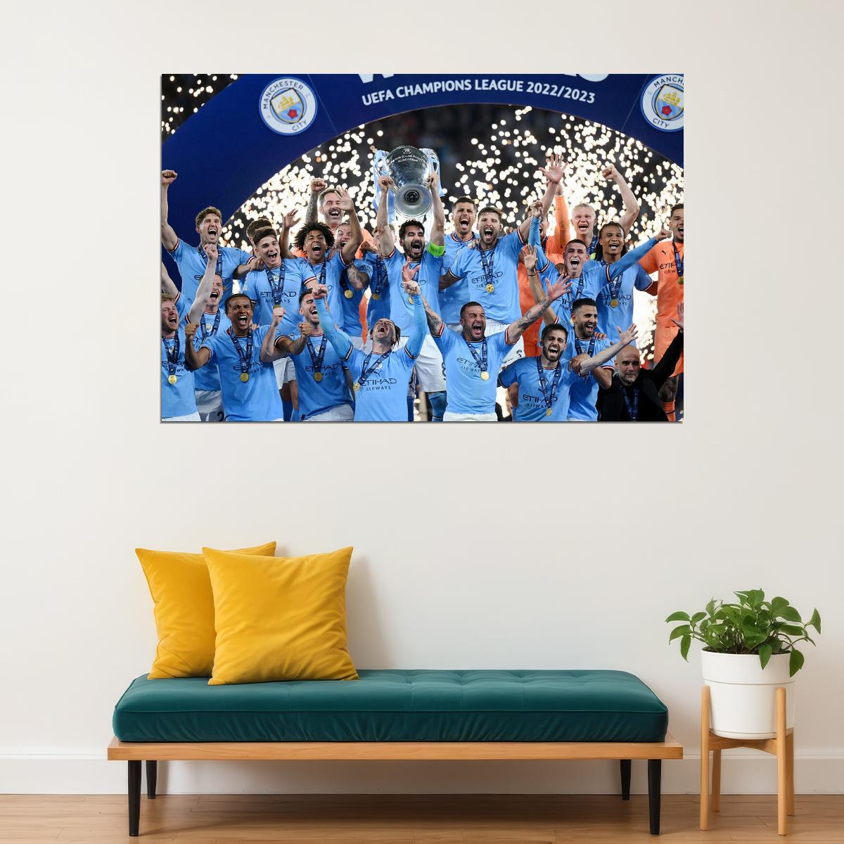 Cup Joy Manchester Champions League Winners Poster Wall Art Print Home Wall Decor - xonomax