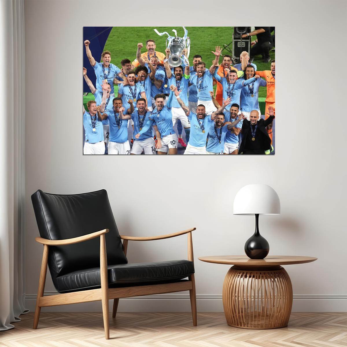 Manchester Champions League Winners Cup Joy Poster Wall Art Print Home Wall Decor - xonomax
