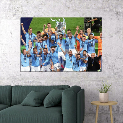Manchester Champions League Winners Cup Joy Poster Wall Art Print Home Wall Decor - xonomax