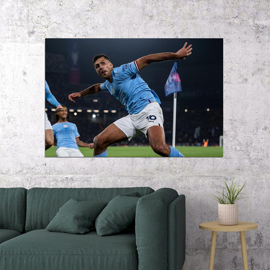 Manchester Champions League Footballer Winners Rodri Poster Wall Art Print Home Wall Decor - xonomax