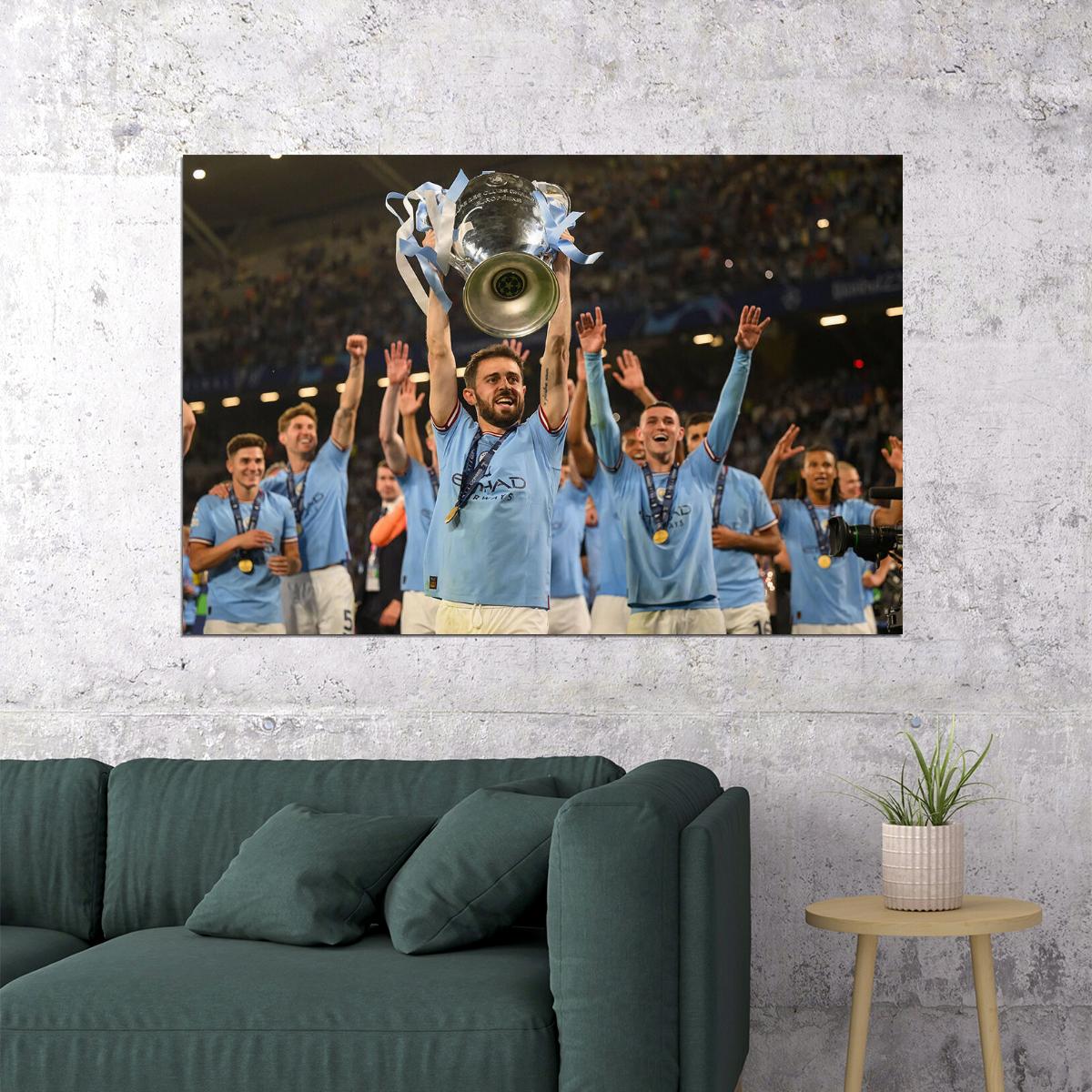 Manchester Champions League Winners Hands In The Air Poster Wall Art Print Home Wall Decor - xonomax