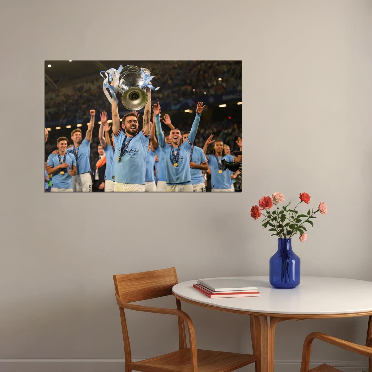 Manchester Champions League Winners Hands In The Air Poster Wall Art Print Home Wall Decor - xonomax