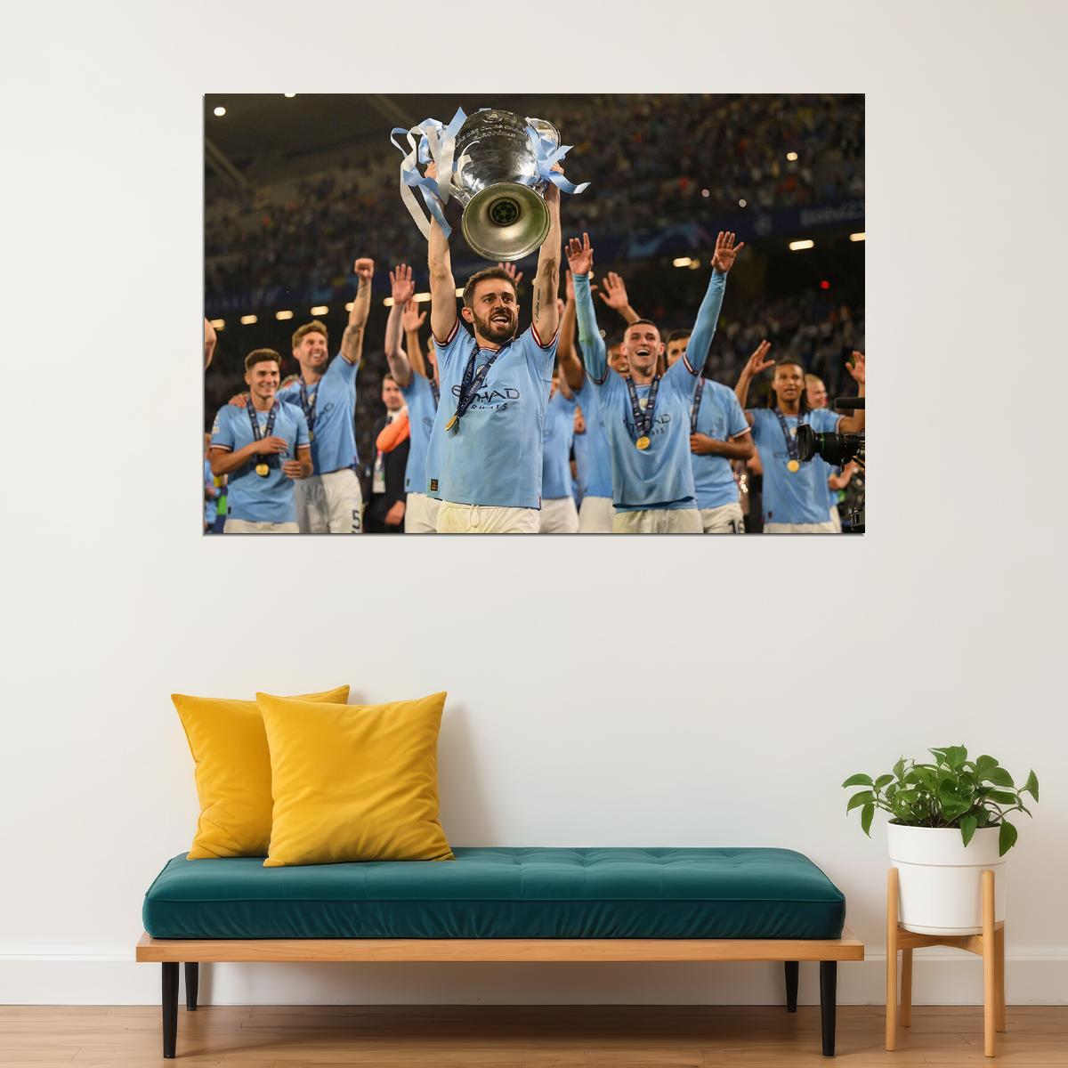 Manchester Champions League Winners Hands In The Air Poster Wall Art Print Home Wall Decor - xonomax