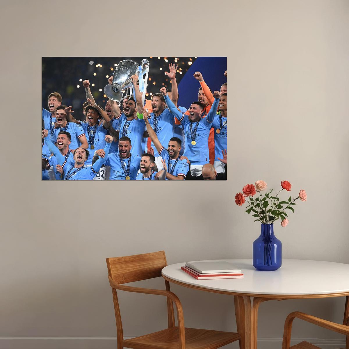 Manchester Champions League Winners Celebration Poster Wall Art Print Home Wall Decor - xonomax