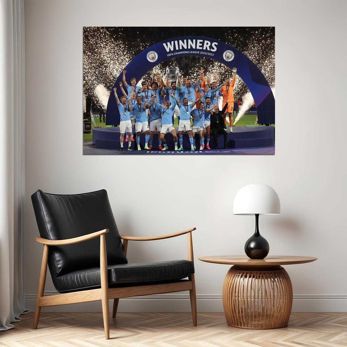 Manchester Champions League Winners Raising Cup Poster Wall Art Print Home Wall Decor - xonomax