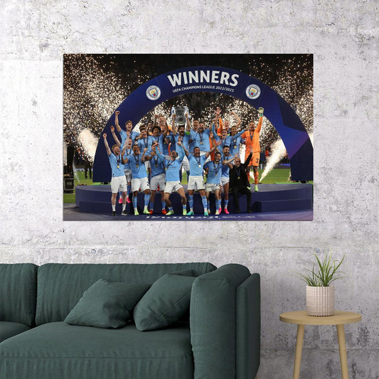 Manchester Champions League Winners Raising Cup Poster Wall Art Print Home Wall Decor - xonomax