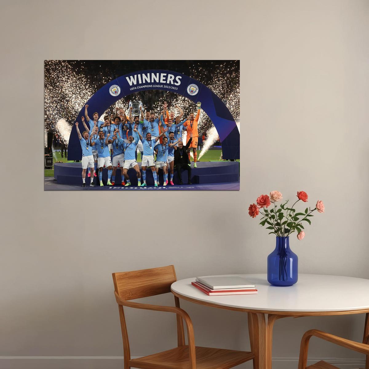 Manchester Champions League Winners Raising Cup Poster Wall Art Print Home Wall Decor - xonomax