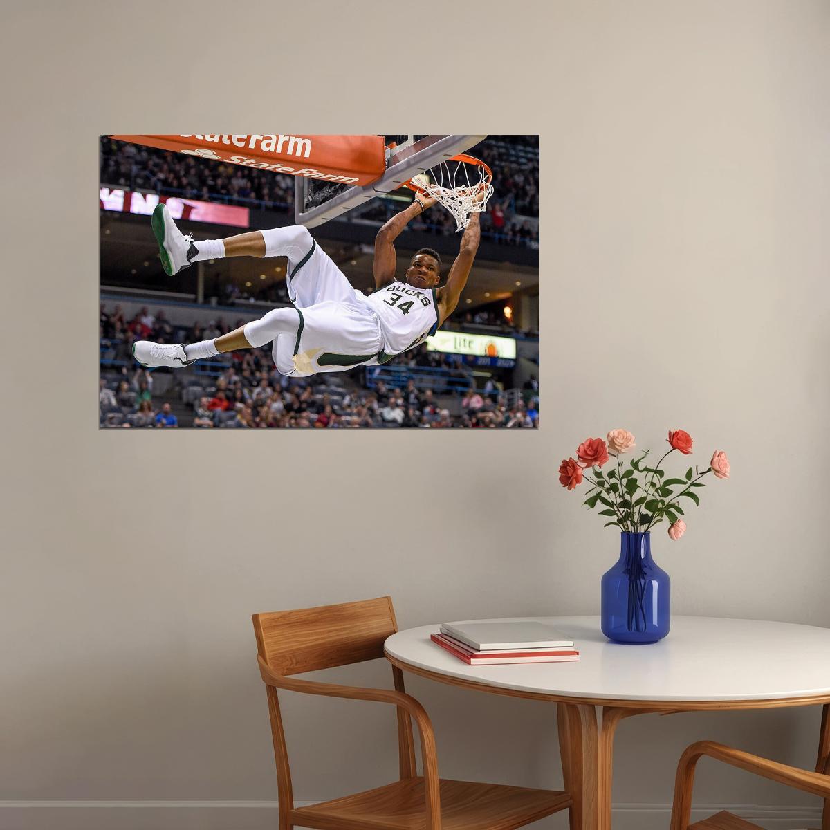 Giannis Antetokounmpo Basketball Milwaukee Bucks Team Poster Wall Art Print Home Wall Decor - xonomax