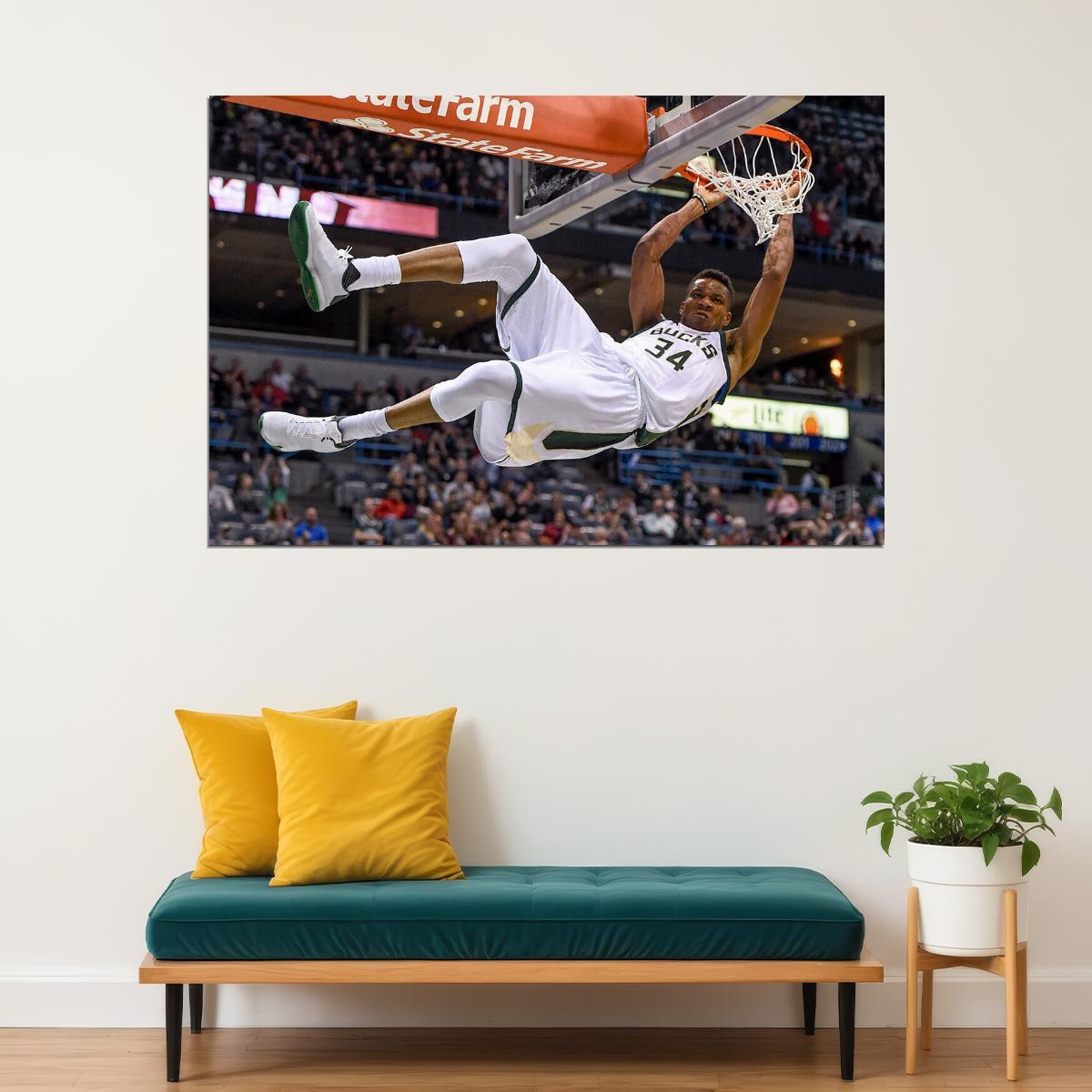 Giannis Antetokounmpo Basketball Milwaukee Bucks Team Poster Wall Art Print Home Wall Decor - xonomax