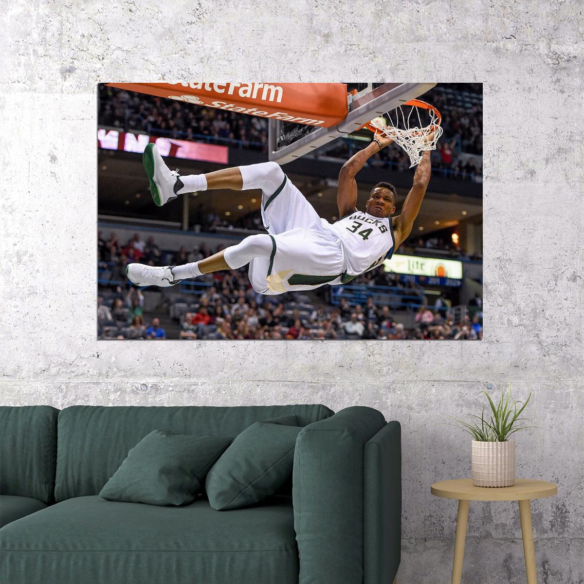 Giannis Antetokounmpo Basketball Milwaukee Bucks Team Poster Wall Art Print Home Wall Decor - xonomax
