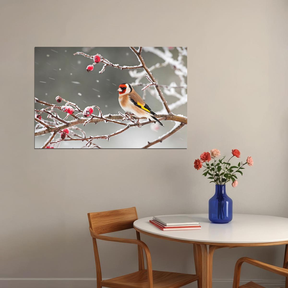 Bird Perched On Tree Branch Snow Landscape Poster Wall Art Print Home Wall Decor - xonomax