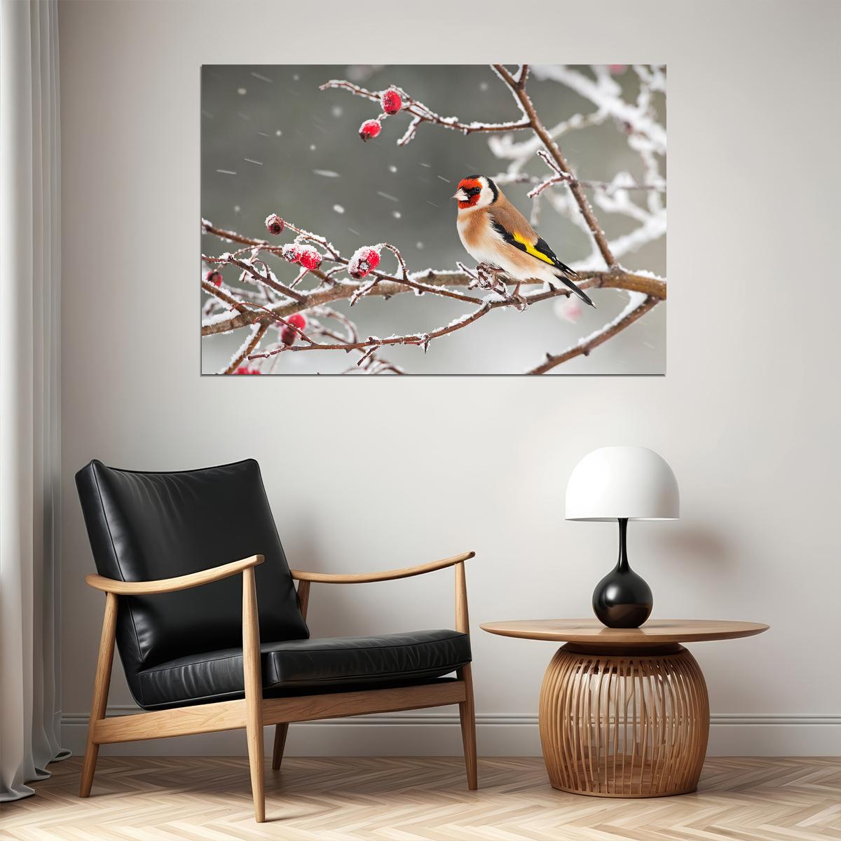 Bird Perched On Tree Branch Snow Landscape Poster Wall Art Print Home Wall Decor - xonomax