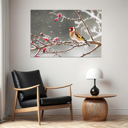 Bird Perched On Tree Branch Snow Landscape Poster Wall Art Print Home Wall Decor - xonomax