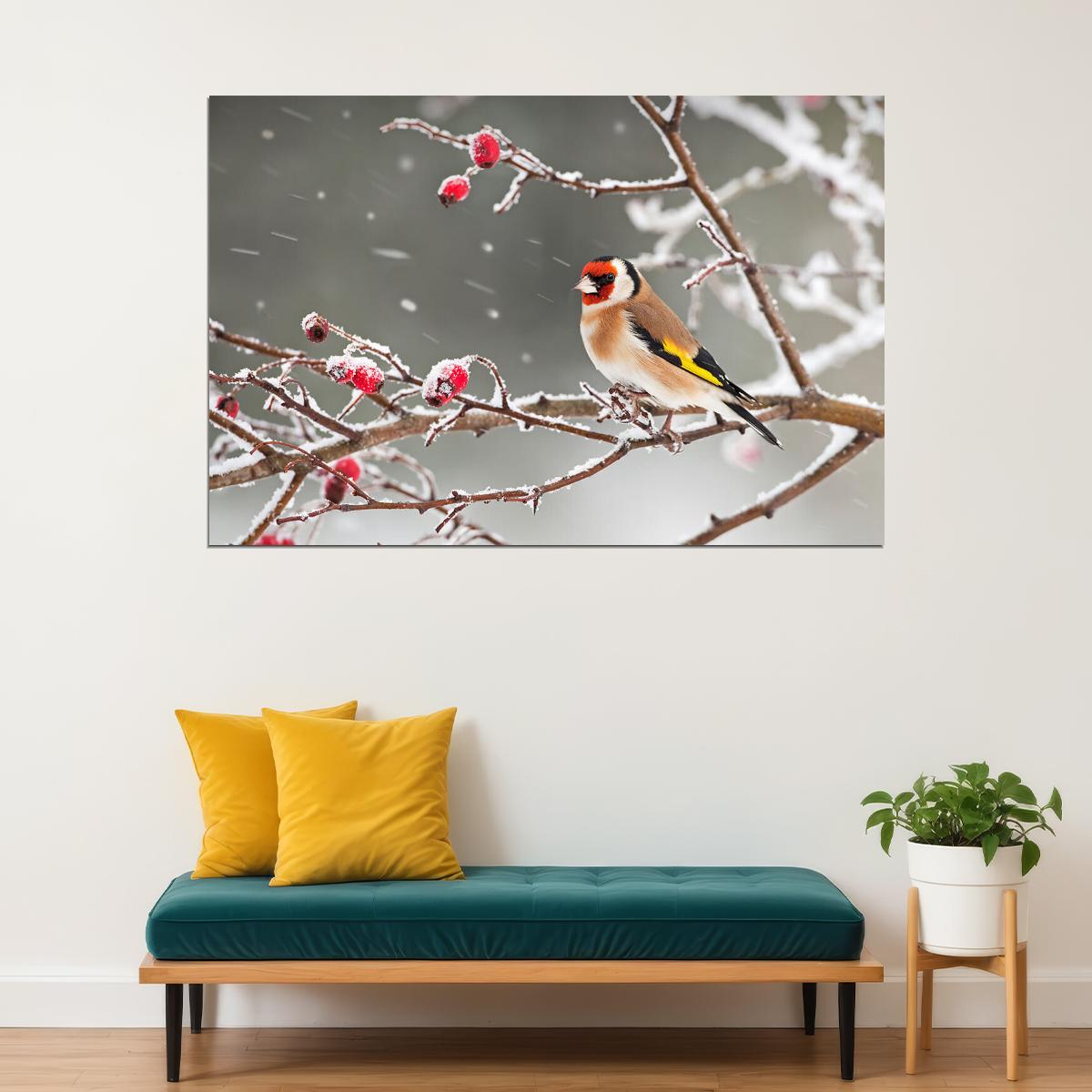 Bird Perched On Tree Branch Snow Landscape Poster Wall Art Print Home Wall Decor - xonomax