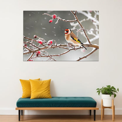 Bird Perched On Tree Branch Snow Landscape Poster Wall Art Print Home Wall Decor - xonomax
