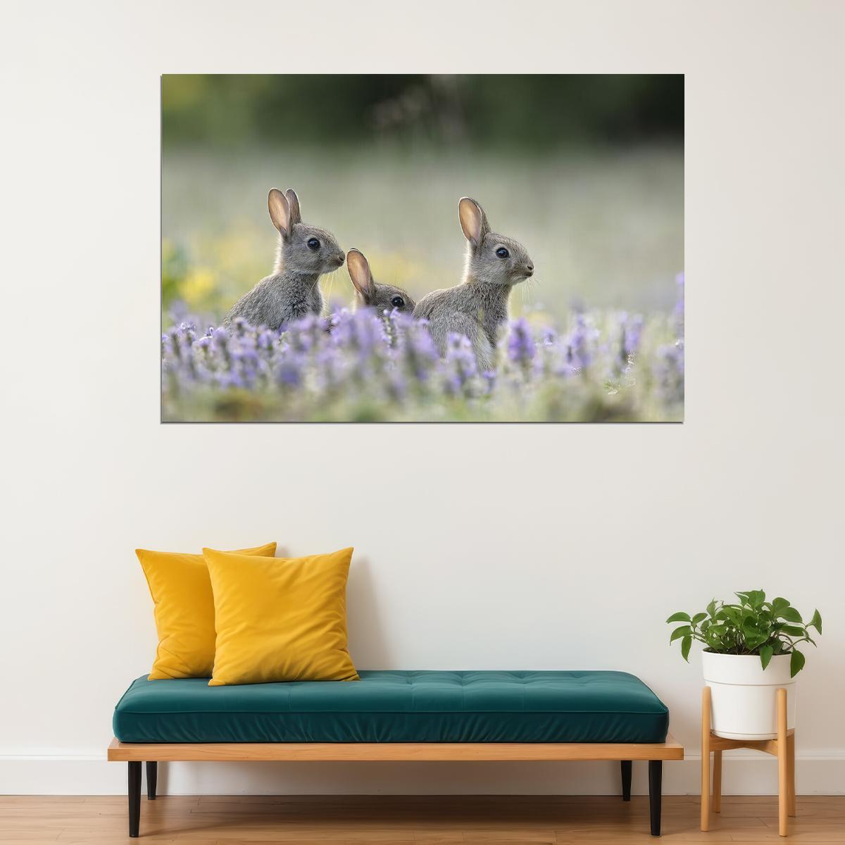 Three Rabbits Animal Herbivore Animals Nature Life Poster Wall Art Print Home Wall Decor - xonomax
