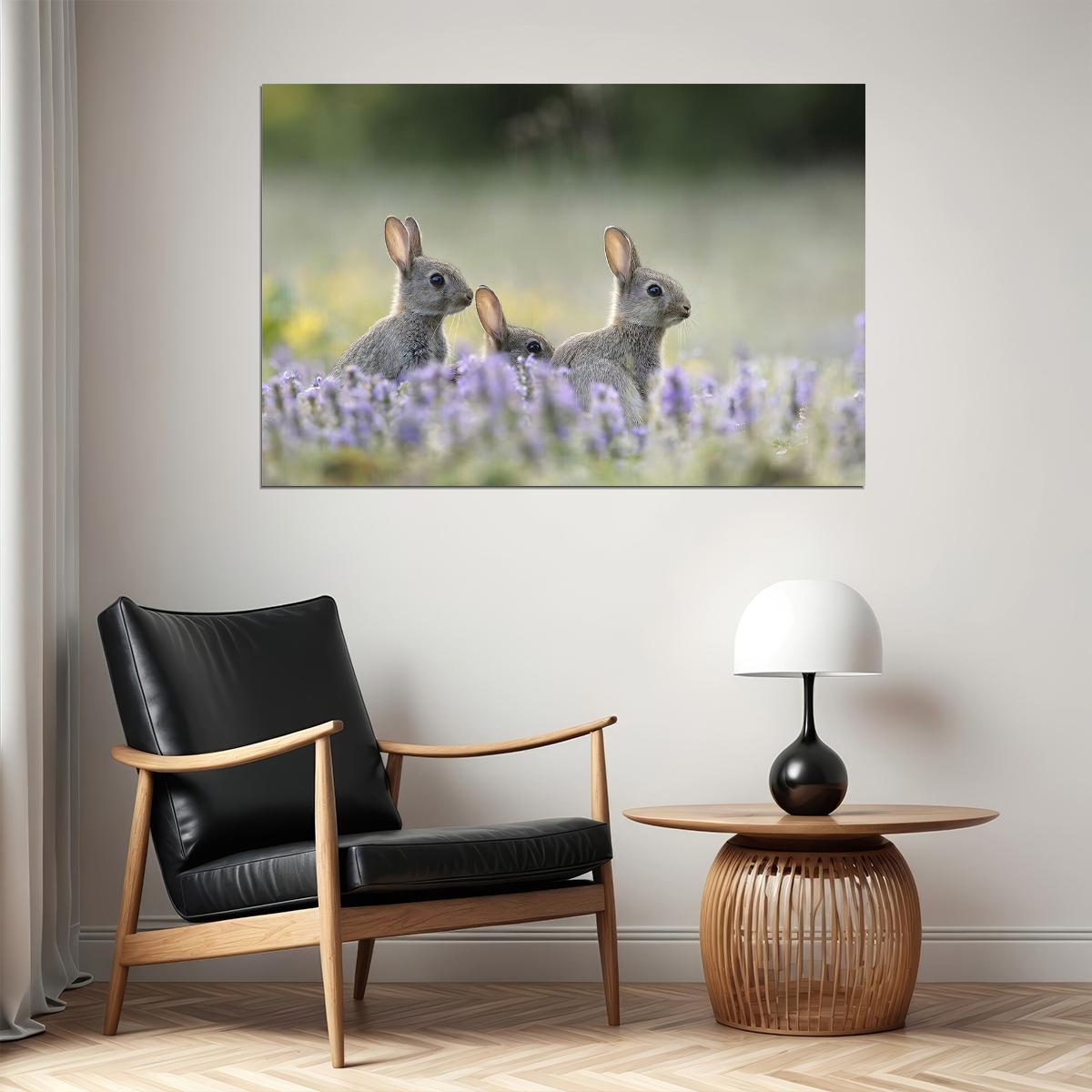Three Rabbits Animal Herbivore Animals Nature Life Poster Wall Art Print Home Wall Decor - xonomax