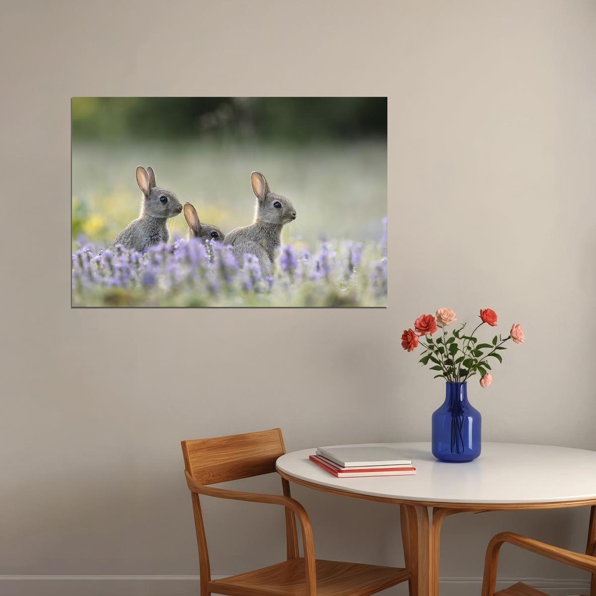 Three Rabbits Animal Herbivore Animals Nature Life Poster Wall Art Print Home Wall Decor - xonomax