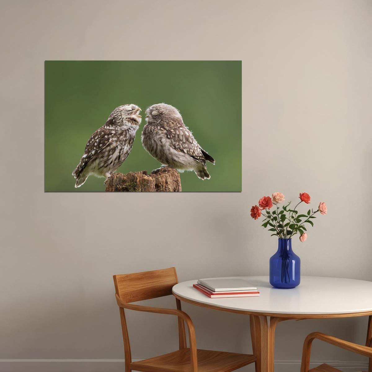Two Cute Owls With Eyes Closed Animals Nature Life Poster Wall Art Print Home Wall Decor - xonomax
