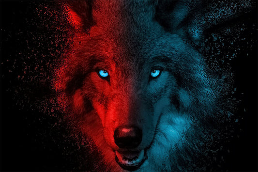 Angry Wolf Animals Red Blue Picture Poster Wall Art Print Home Wall Decor - xonomax
