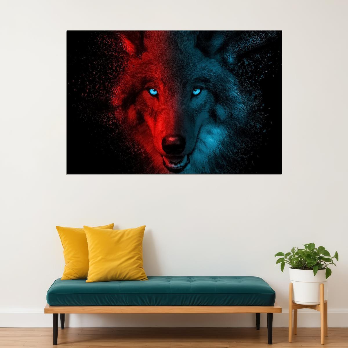 Angry Wolf Animals Red Blue Picture Poster Wall Art Print Home Wall Decor - xonomax