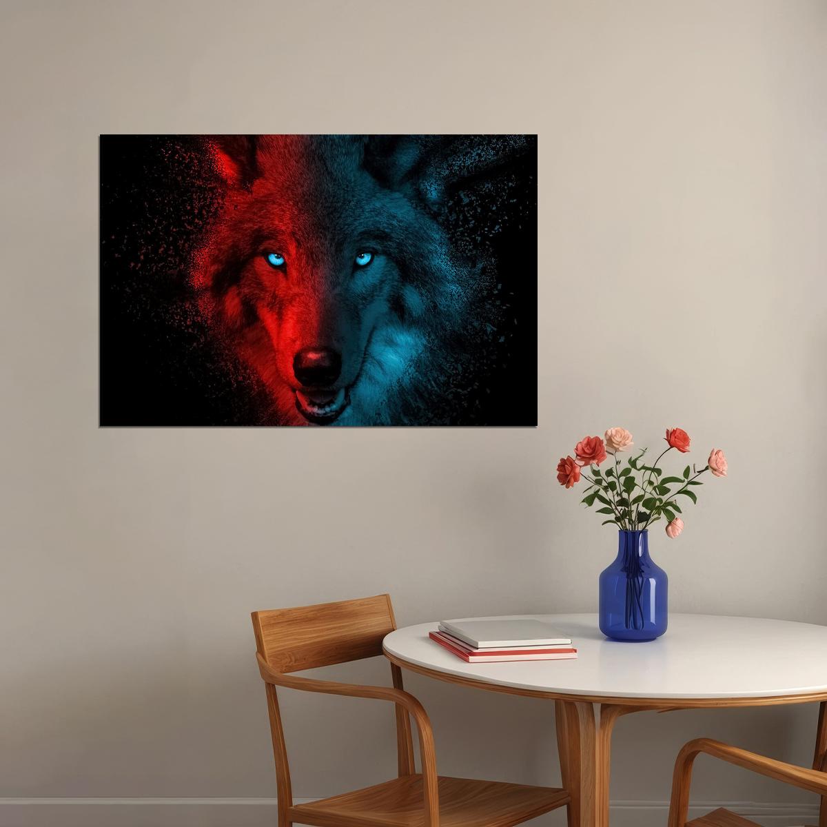 Angry Wolf Animals Red Blue Picture Poster Wall Art Print Home Wall Decor - xonomax