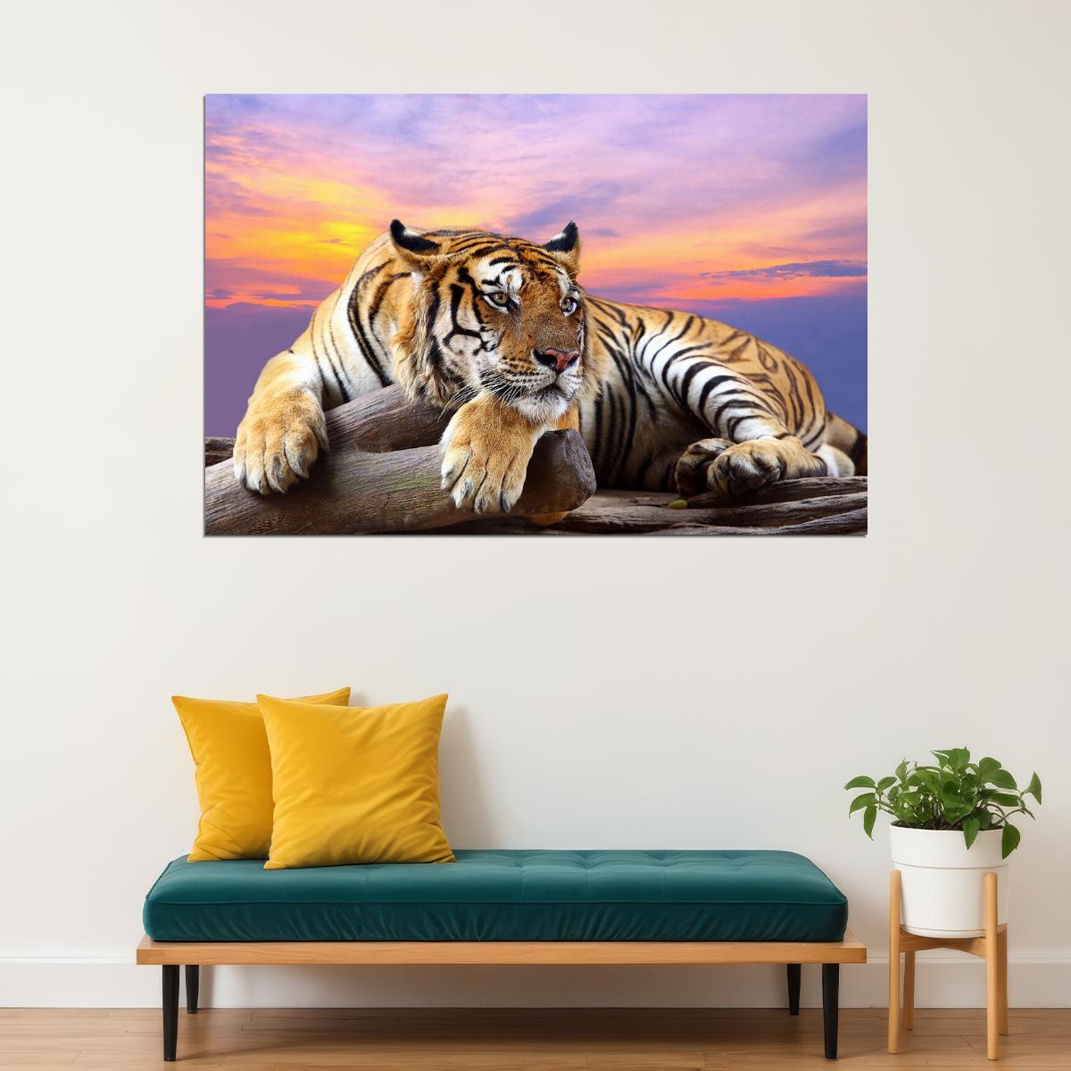 Tiger Sitting On Tree Branch Animals Nature Life Poster Wall Art Print Home Wall Decor - xonomax