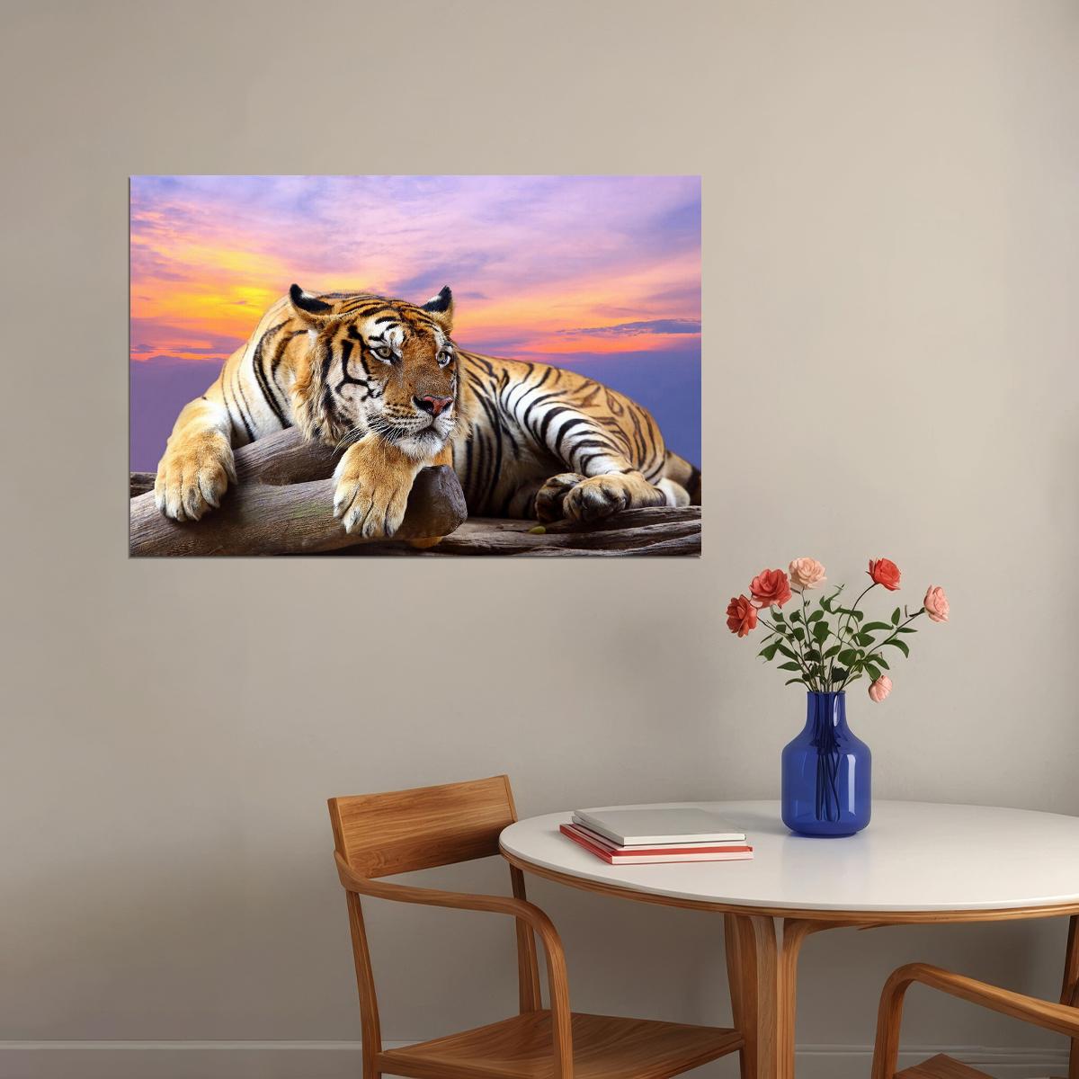 Tiger Sitting On Tree Branch Animals Nature Life Poster Wall Art Print Home Wall Decor - xonomax