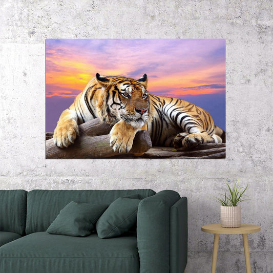 Tiger Sitting On Tree Branch Animals Nature Life Poster Wall Art Print Home Wall Decor - xonomax