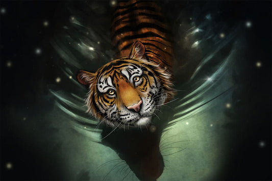Tiger In Water Oil Painting Wild Animal Africa Cat Poster Wall Art Print Home Wall Decor - xonomax