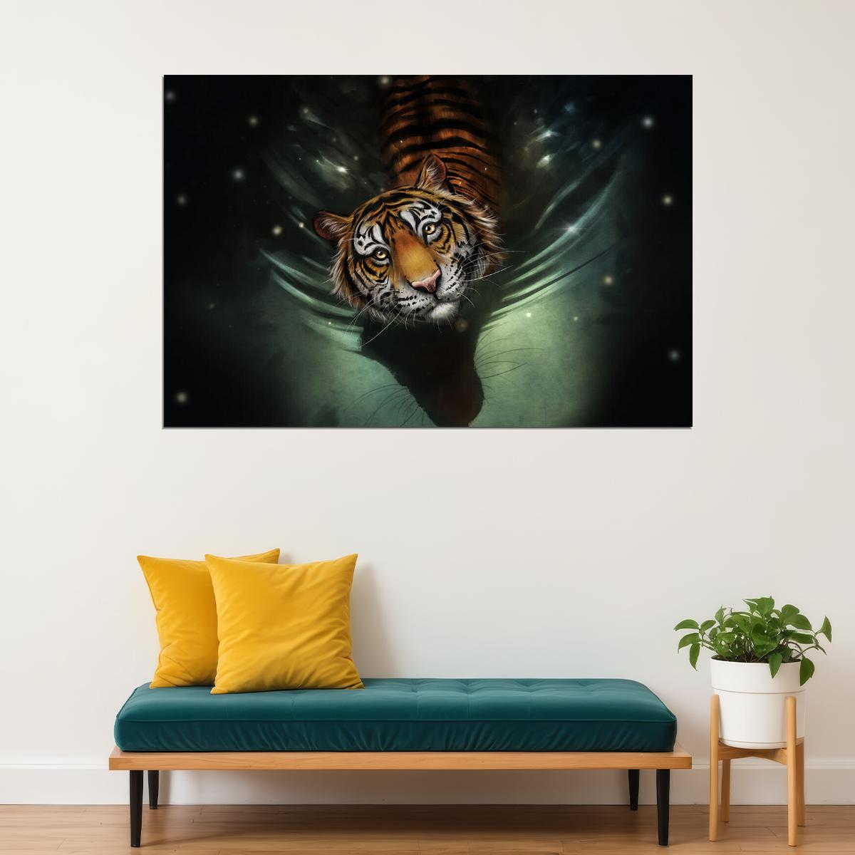 Tiger In Water Oil Painting Wild Animal Africa Cat Poster Wall Art Print Home Wall Decor - xonomax